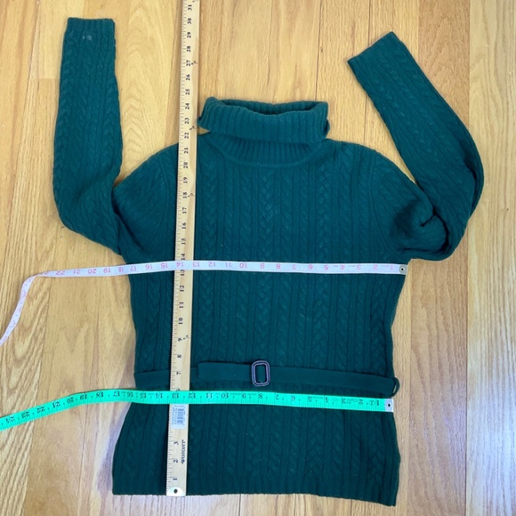 Lauren Ralph Lauren Sweater Turtleneck Green Cable Knit Belt Wool Angora (P/P) - Picture 6 of 7